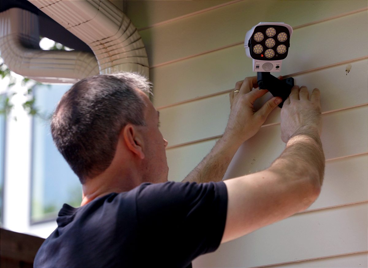 Flood light installed outside a home